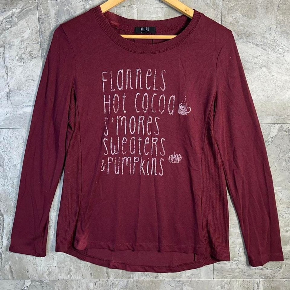Fall pumpkin‎ Burgundy and white long sleeve shirt Woman's Medium #autumnvibes